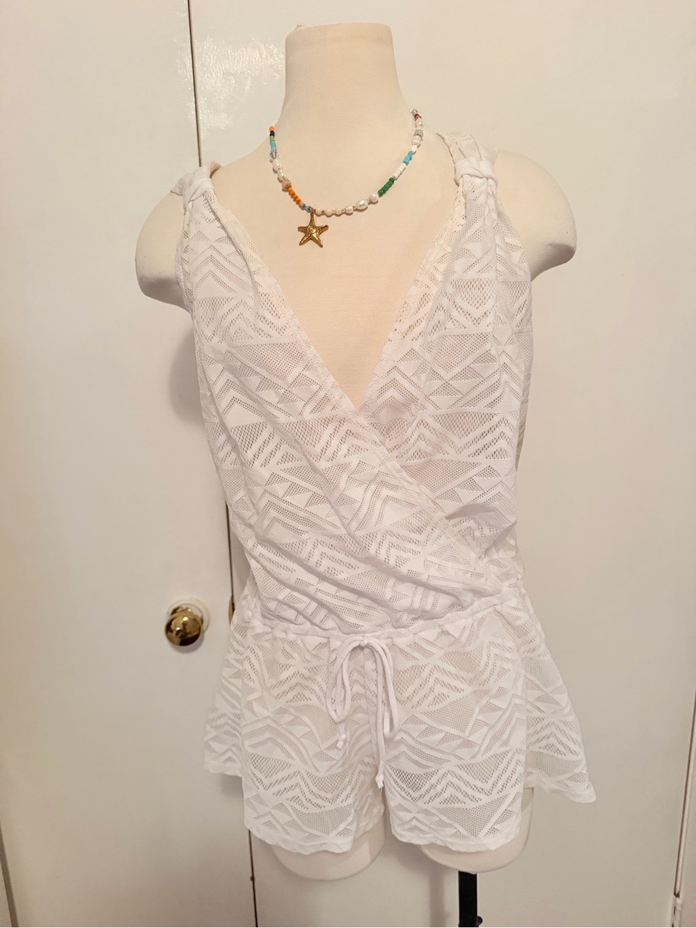 Miken Swim White Lace Swim Cover-Up - Romper
